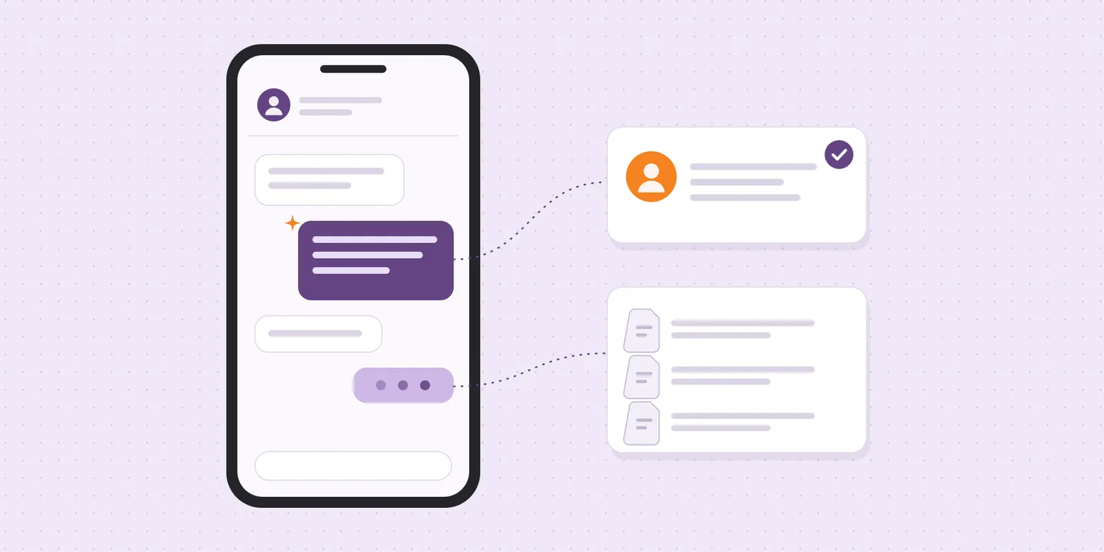 A customer chat on a phone, with answers linked to approved source documents